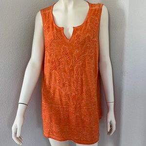 Soft Surroundings Women Plus Size Sleeveless Orange Tunic Floral Top Cruise